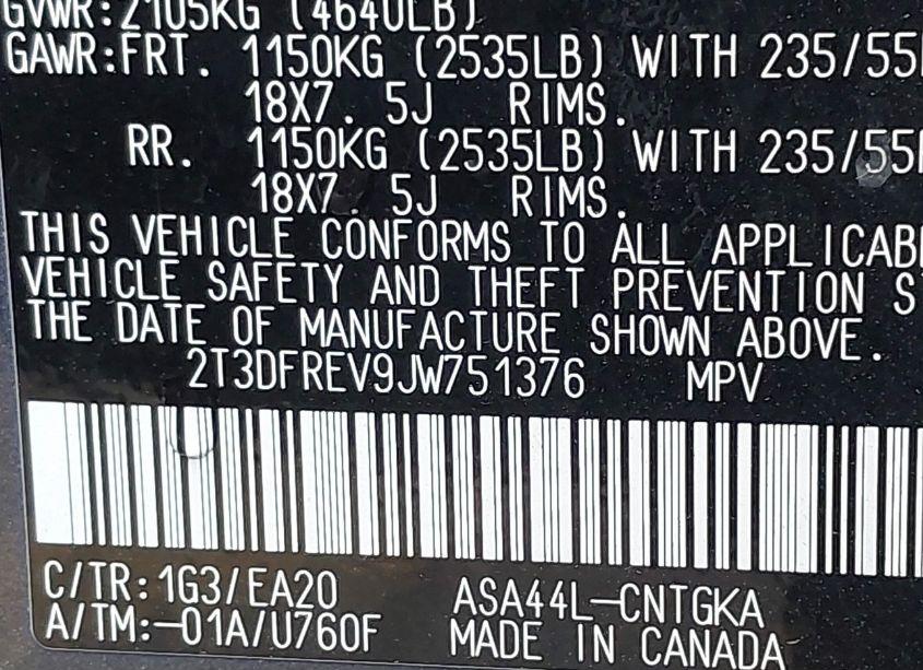 Photo 9 of 2018 Toyota Rav4 LIMITED (VIN 2T3DFREV9JW751376)