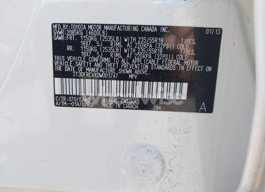 Photo 9 of 2013 Toyota Rav4 LIMITED (VIN 2T3DFREVXDW001747)