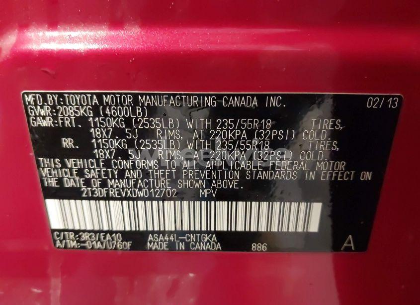 Photo 9 of 2013 Toyota Rav4 LIMITED (VIN 2T3DFREVXDW012702)