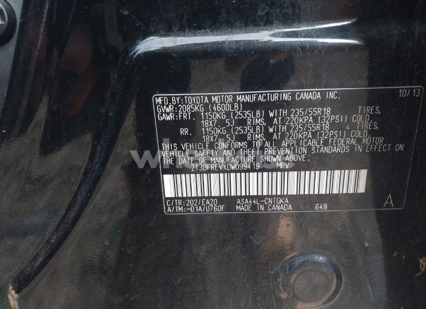 Photo 9 of 2013 Toyota Rav4 LIMITED (VIN 2T3DFREVXDW099419)