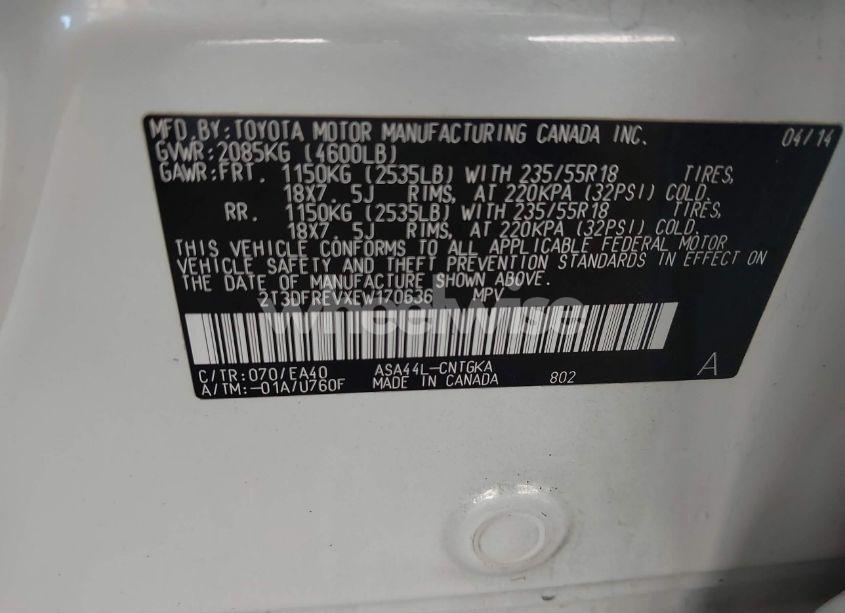 Photo 9 of 2014 Toyota Rav4 LIMITED (VIN 2T3DFREVXEW170636)