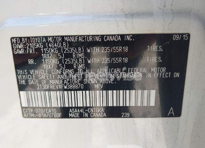 Photo 9 of 2015 Toyota Rav4 LIMITED (VIN 2T3DFREVXFW388870)