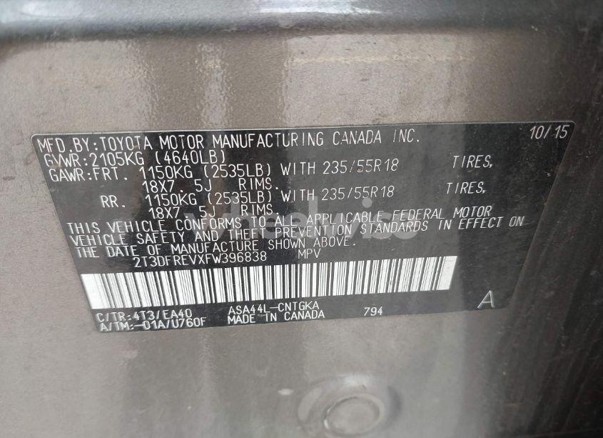 Photo 9 of 2015 Toyota Rav4 LIMITED (VIN 2T3DFREVXFW396838)