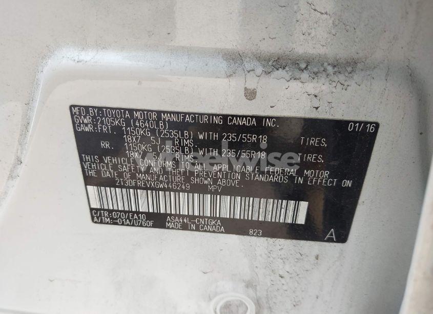 Photo 9 of 2016 Toyota Rav4 LIMITED (VIN 2T3DFREVXGW446249)