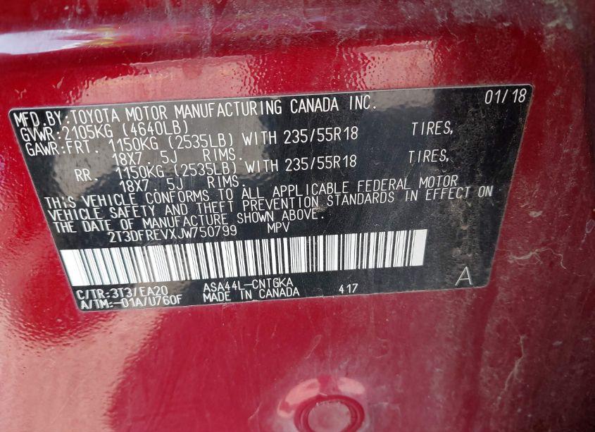 Photo 9 of 2018 Toyota Rav4 LIMITED (VIN 2T3DFREVXJW750799)