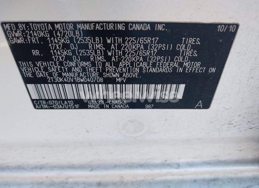 Photo 9 of 2011 Toyota Rav4 LIMITED (VIN 2T3DK4DV1BW040708)