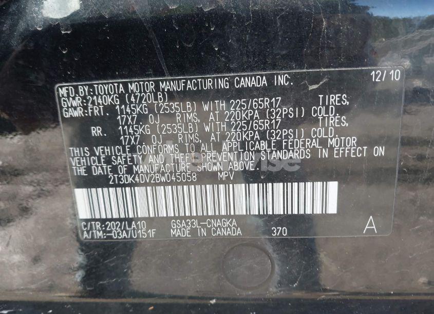 Photo 9 of 2011 Toyota Rav4 LIMITED (VIN 2T3DK4DV2BW045058)