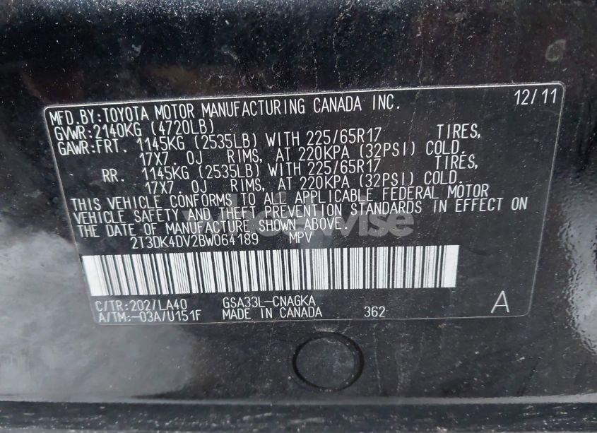 Photo 9 of 2011 Toyota Rav4 LIMITED (VIN 2T3DK4DV2BW064189)