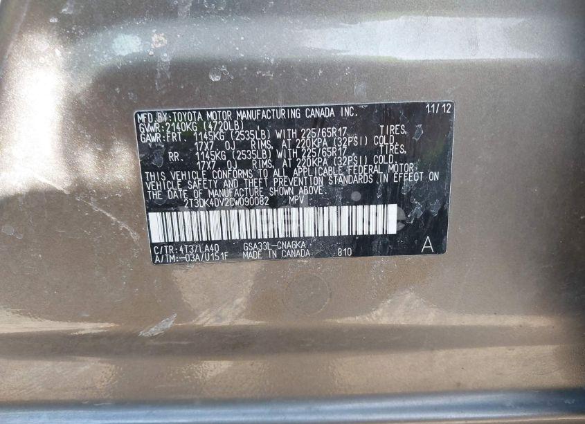 Photo 9 of 2012 Toyota Rav4 LIMITED V6 (VIN 2T3DK4DV2CW090082)