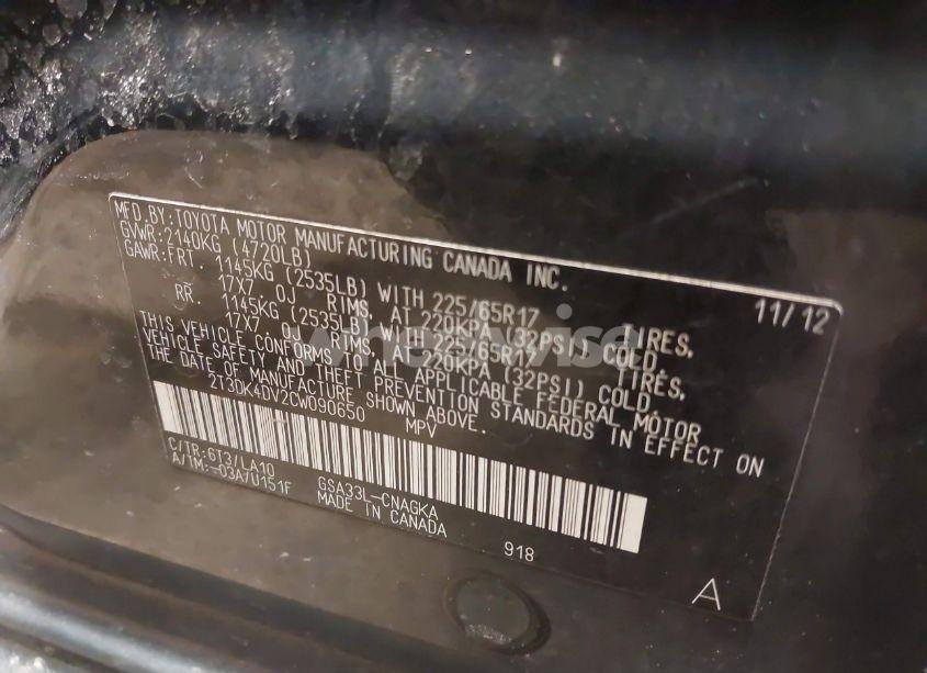 Photo 9 of 2012 Toyota Rav4 LIMITED V6 (VIN 2T3DK4DV2CW090650)