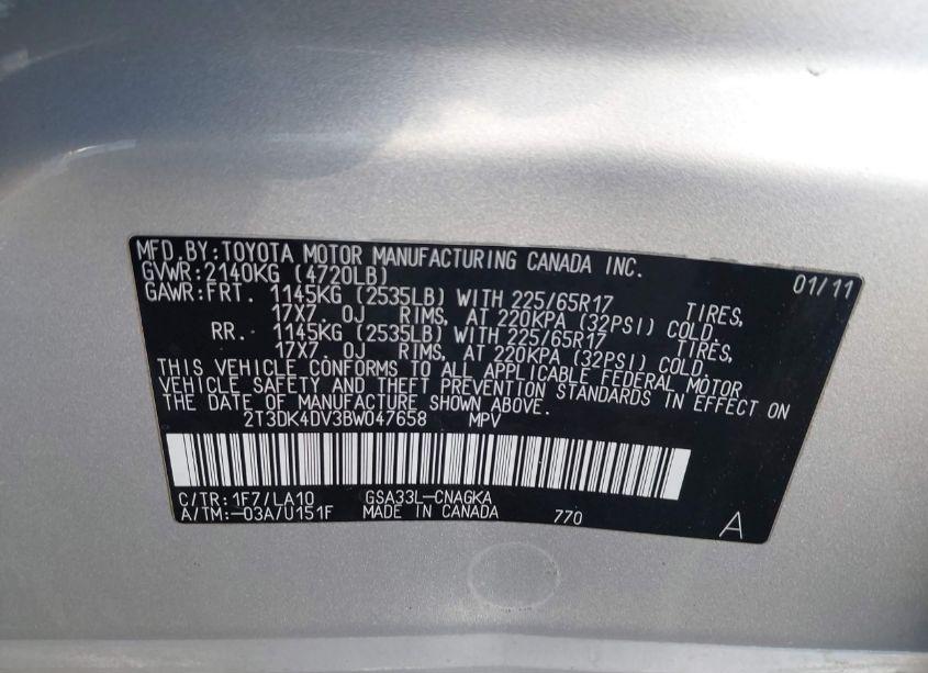 Photo 9 of 2011 Toyota Rav4 LIMITED (VIN 2T3DK4DV3BW047658)