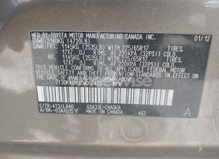 Photo 9 of 2012 Toyota Rav4 LIMITED V6 (VIN 2T3DK4DV3CW067488)