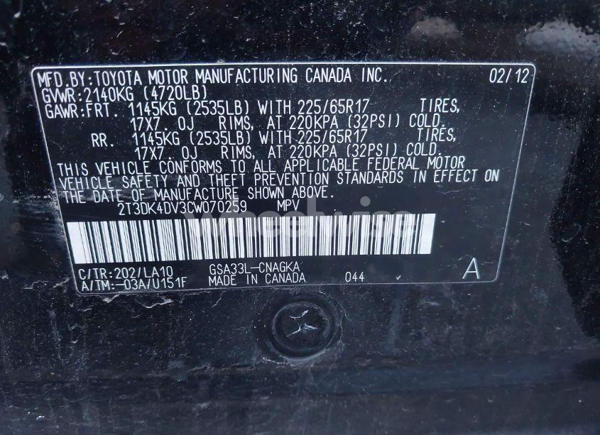 Photo 9 of 2012 Toyota Rav4 LIMITED V6 (VIN 2T3DK4DV3CW070259)