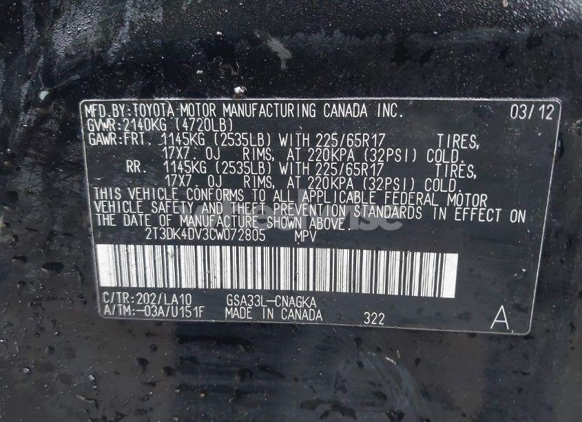 Photo 9 of 2012 Toyota Rav4 LIMITED V6 (VIN 2T3DK4DV3CW072805)