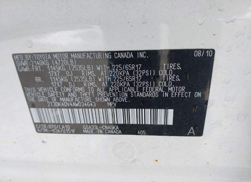 Photo 9 of 2010 Toyota Rav4 LIMITED V6 (VIN 2T3DK4DV4AW034643)