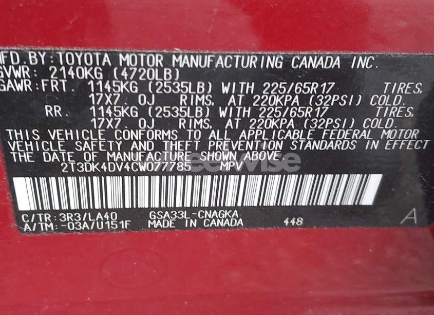 Photo 9 of 2012 Toyota Rav4 LIMITED V6 (VIN 2T3DK4DV4CW077785)