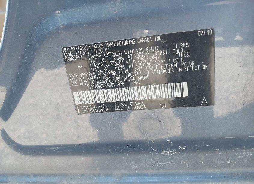 Photo 9 of 2010 Toyota Rav4 LIMITED V6 (VIN 2T3DK4DV6AW021926)