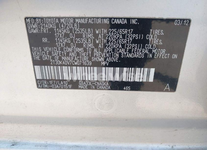 Photo 9 of 2012 Toyota Rav4 LIMITED V6 (VIN 2T3DK4DV7CW071639)