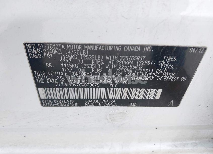 Photo 9 of 2012 Toyota Rav4 LIMITED V6 (VIN 2T3DK4DV7CW073875)