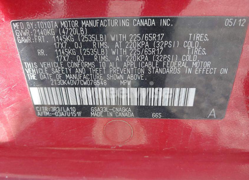 Photo 9 of 2012 Toyota Rav4 LIMITED V6 (VIN 2T3DK4DV7CW076548)