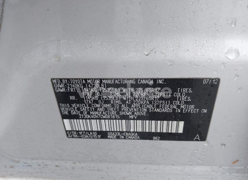 Photo 9 of 2012 Toyota Rav4 LIMITED V6 (VIN 2T3DK4DV7CW081815)