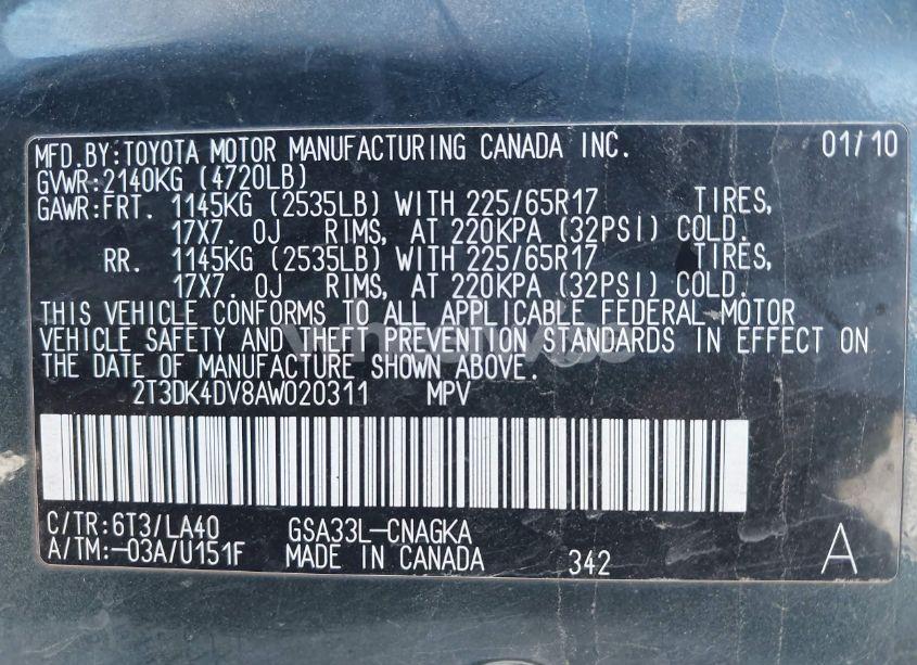 Photo 9 of 2010 Toyota Rav4 LIMITED (VIN 2T3DK4DV8AW020311)