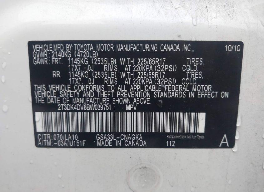 Photo 9 of 2011 Toyota Rav4 LIMITED (VIN 2T3DK4DV8BW039751)