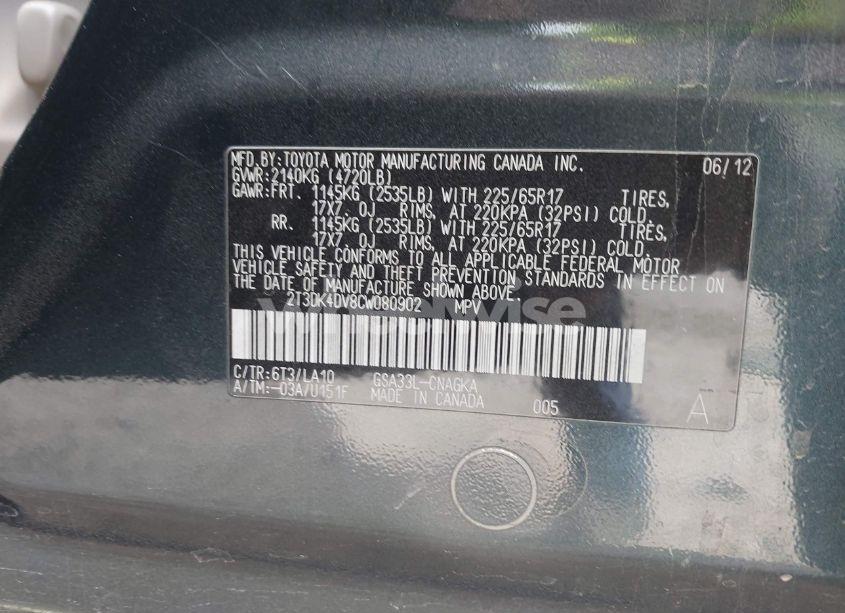 Photo 9 of 2012 Toyota Rav4 LIMITED V6 (VIN 2T3DK4DV8CW080902)