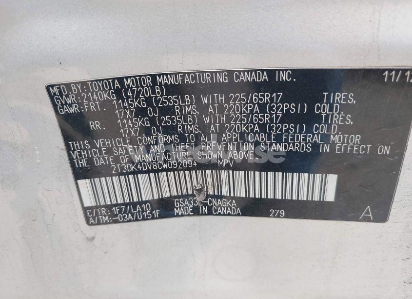 Photo 9 of 2012 Toyota Rav4 LIMITED V6 (VIN 2T3DK4DV8CW092094)