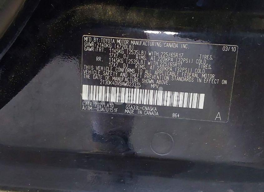 Photo 9 of 2010 Toyota Rav4 LIMITED V6 (VIN 2T3DK4DV9AW023315)