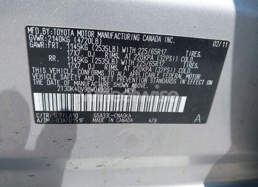Photo 9 of 2011 Toyota Rav4 LIMITED (VIN 2T3DK4DV9BW049091)