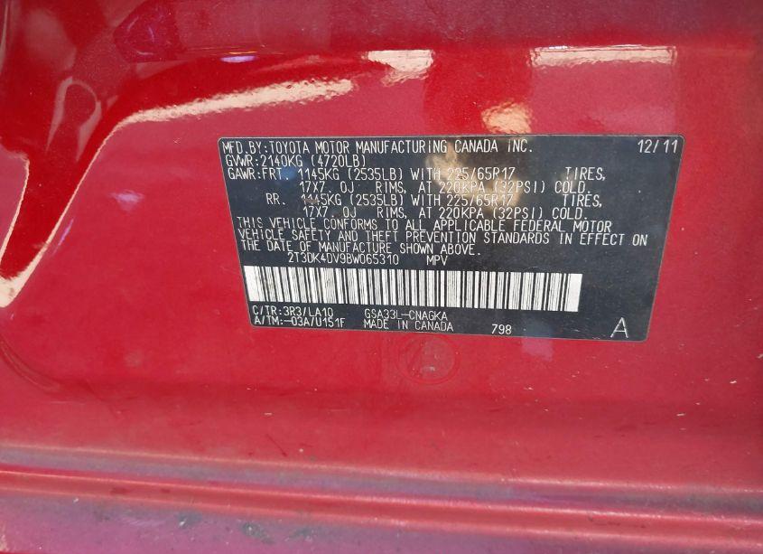 Photo 9 of 2011 Toyota Rav4 LIMITED (VIN 2T3DK4DV9BW065310)