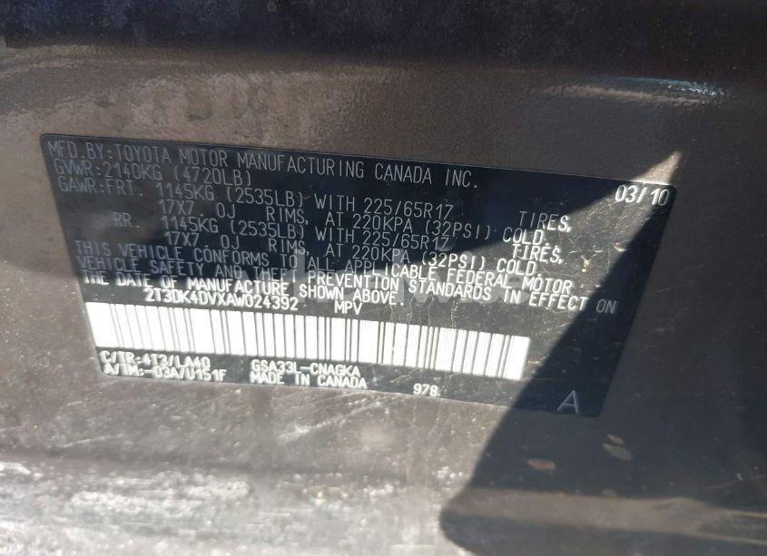 Photo 9 of 2010 Toyota Rav4 LIMITED (VIN 2T3DK4DVXAW024392)