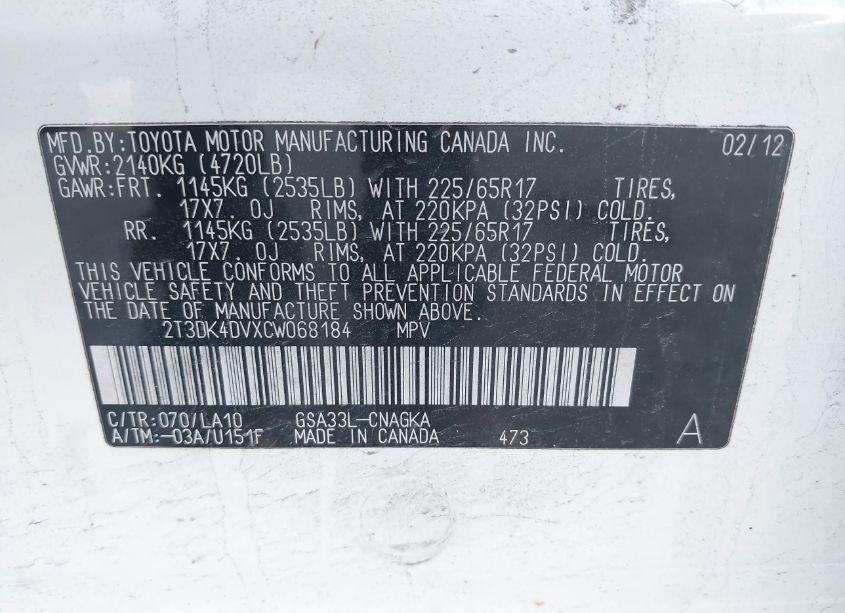 Photo 9 of 2012 Toyota Rav4 LIMITED V6 (VIN 2T3DK4DVXCW068184)