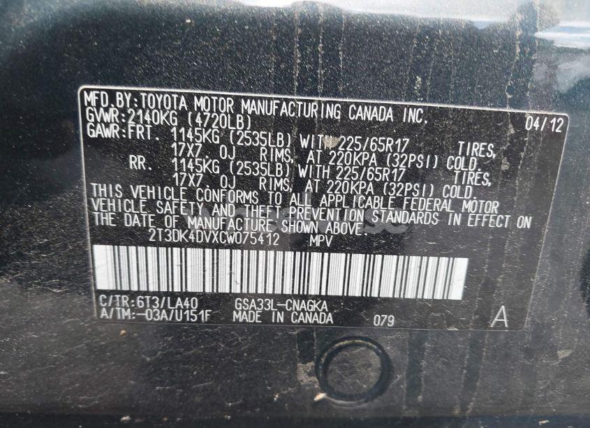 Photo 9 of 2012 Toyota Rav4 LIMITED V6 (VIN 2T3DK4DVXCW075412)