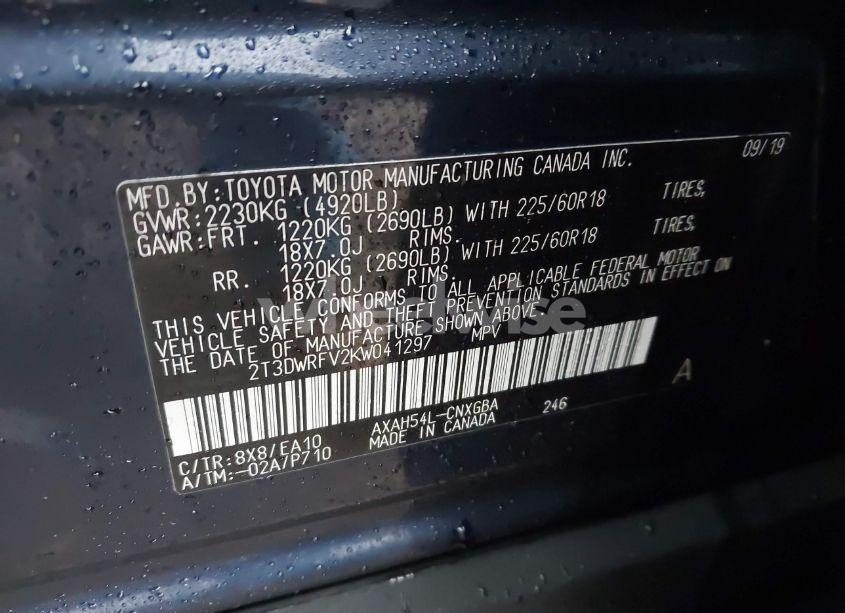 Photo 8 of 2019 Toyota Rav4 HYBRID LIMITED (VIN 2T3DWRFV2KW041297)