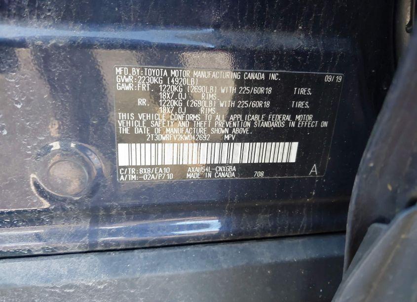 Photo 9 of 2019 Toyota Rav4 HYBRID LIMITED (VIN 2T3DWRFV2KW042692)