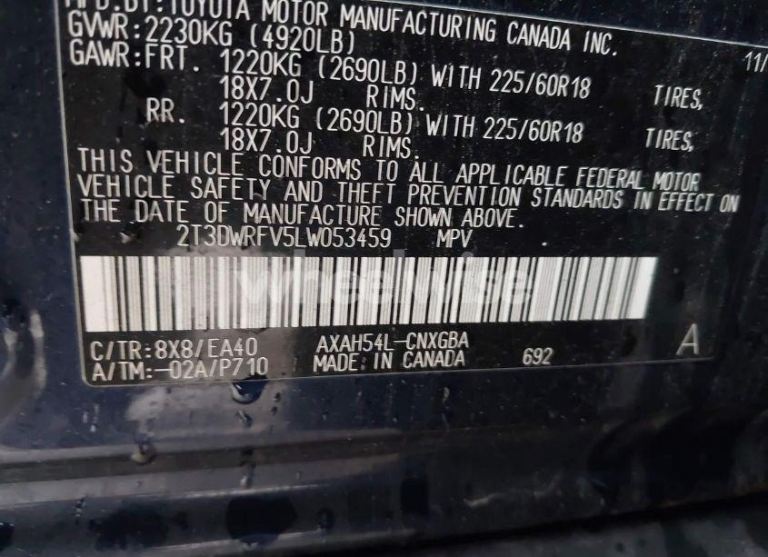 Photo 9 of 2020 Toyota Rav4 HYBRID LIMITED (VIN 2T3DWRFV5LW053459)