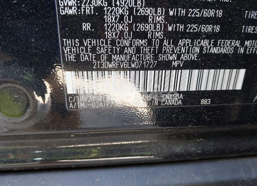 Photo 9 of 2020 Toyota Rav4 HYBRID LIMITED (VIN 2T3DWRFV6LW071727)