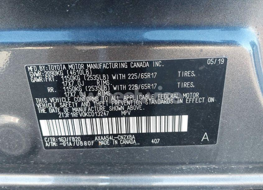 Photo 9 of 2019 Toyota Rav4 LE (VIN 2T3F1RFV0KC013247)