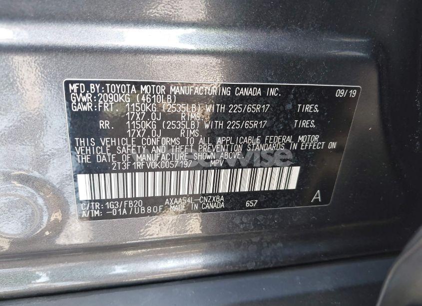 Photo 9 of 2019 Toyota Rav4 LE (VIN 2T3F1RFV0KC057197)