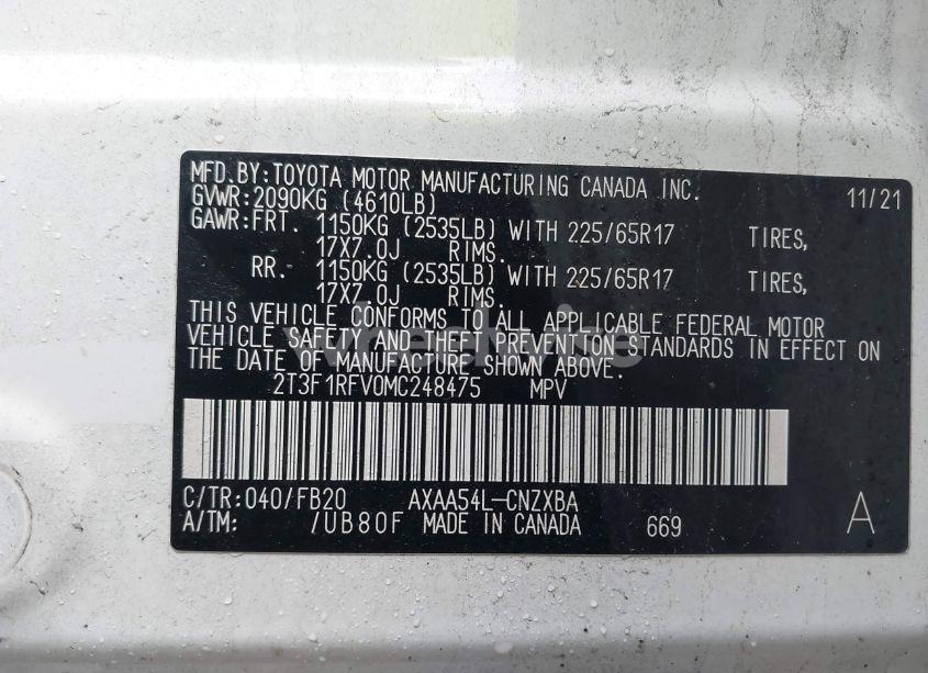 Photo 9 of 2021 Toyota Rav4 LE (VIN 2T3F1RFV0MC248475)