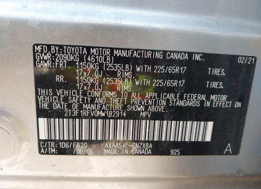 Photo 9 of 2021 Toyota Rav4 LE (VIN 2T3F1RFV0MW182914)