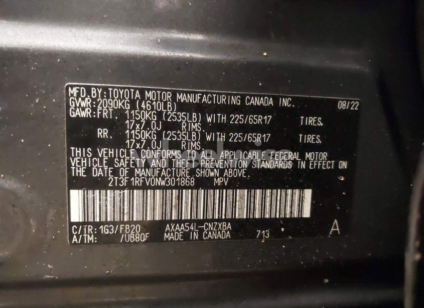 Photo 9 of 2022 Toyota Rav4 LE (VIN 2T3F1RFV0NW301868)