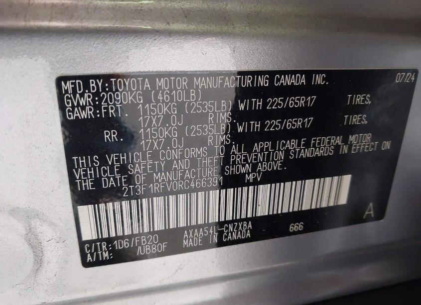 Photo 9 of 2024 Toyota Rav4 LE (VIN 2T3F1RFV0RC466391)