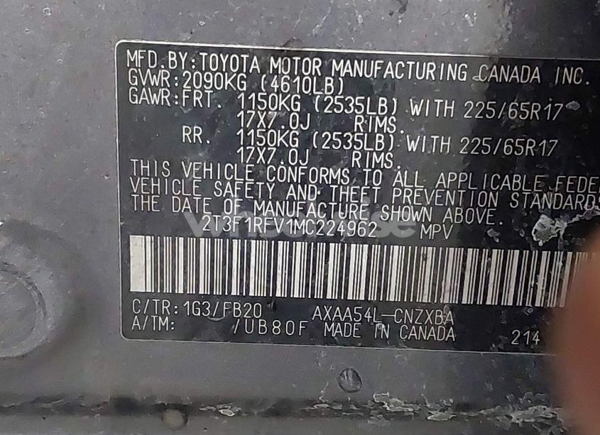 Photo 9 of 2021 Toyota Rav4 LE (VIN 2T3F1RFV1MC224962)