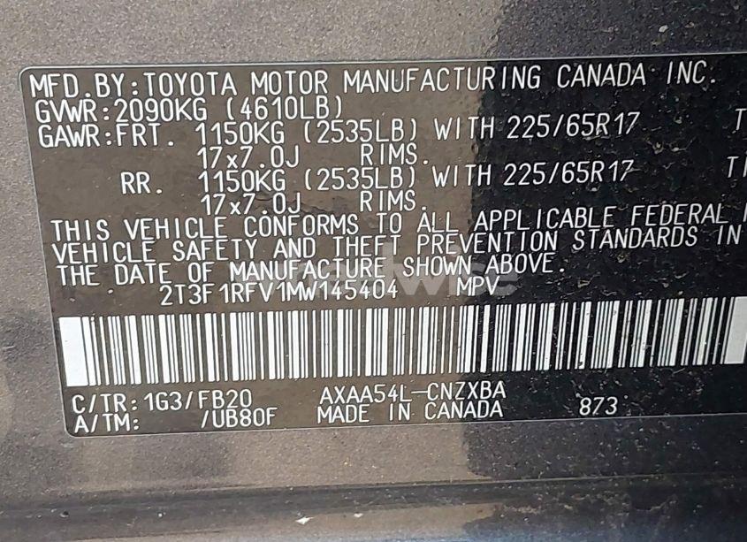 Photo 9 of 2021 Toyota Rav4 LE (VIN 2T3F1RFV1MW145404)