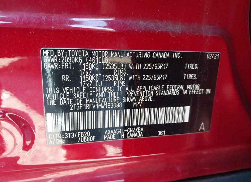 Photo 9 of 2021 Toyota Rav4 LE (VIN 2T3F1RFV1MW183098)
