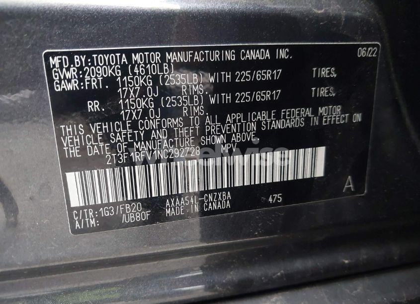 Photo 9 of 2022 Toyota Rav4 LE (VIN 2T3F1RFV1NC292728)