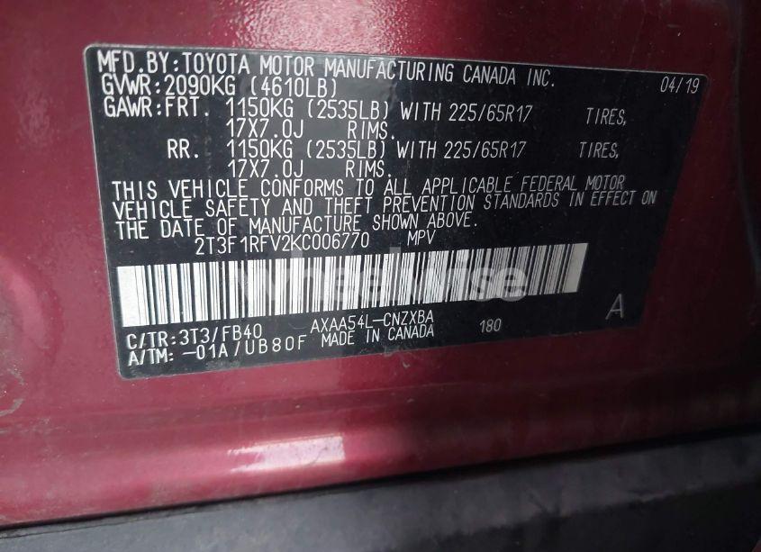 Photo 9 of 2019 Toyota Rav4 LE (VIN 2T3F1RFV2KC006770)